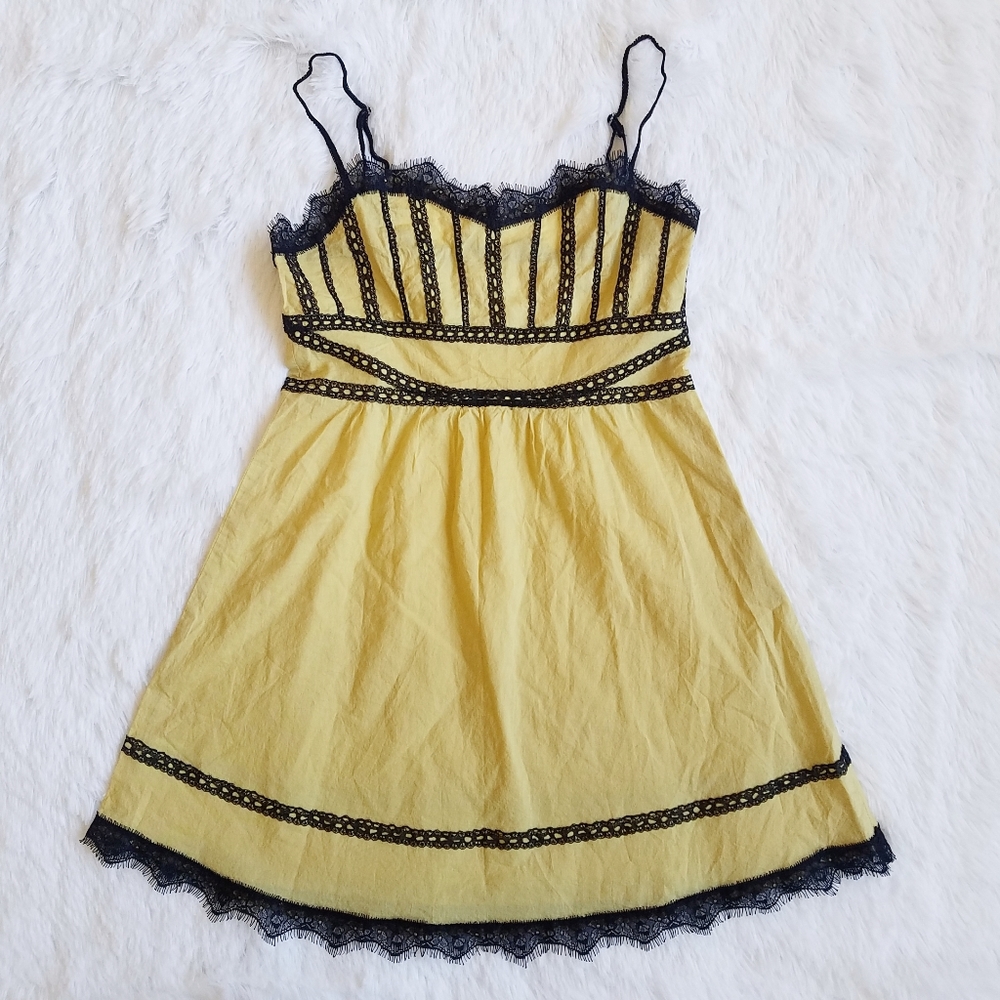 Yellow Tank Top Blouse with Black Lace